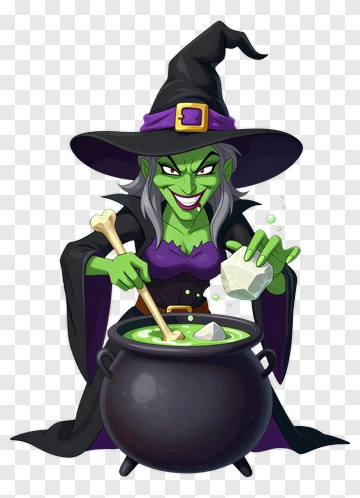 Cartoon Witch Stirring Potion PNG