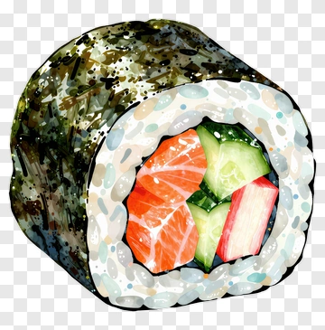 Watercolor Sushi Roll With Salmon And Cucumber PNG