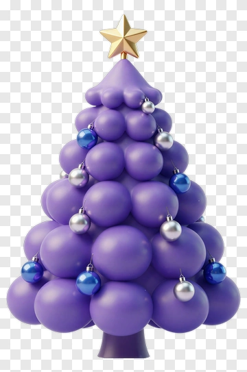 Purple Christmas Tree With Balloons PNG