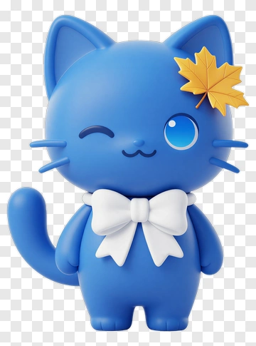Blue Cat With Maple Leaf And Bow PNG