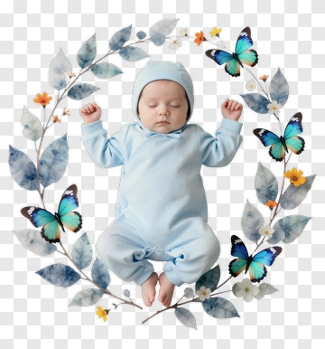 Sleeping Baby Surrounded By Butterflies PNG