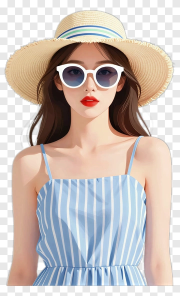 Woman In Straw Hat And Sunglasses PNG