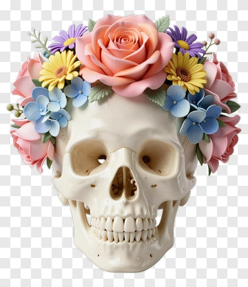 Skull Wearing Flower Crown PNG