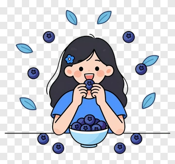 Girl Enjoying Blueberries PNG