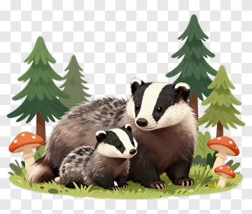 Badger Family In Forest PNG