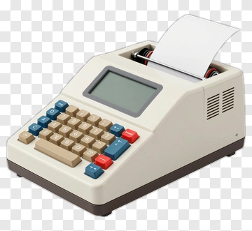 Retro Electronic Calculator With Paper Roll PNG