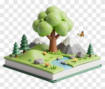 3D Book With Nature Scene PNG