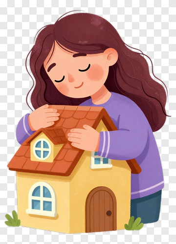 Girl Hugging A Little House PNG