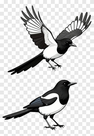 Magpie In Flight And Standing PNG
