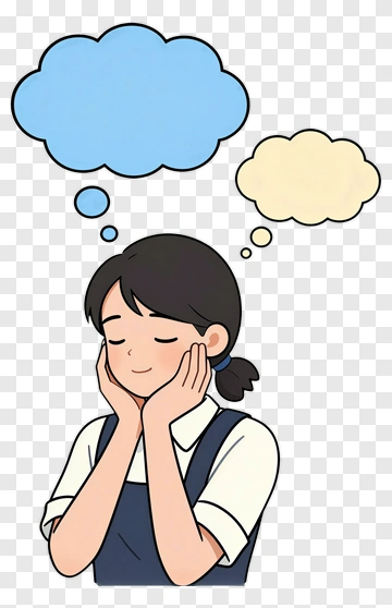 Girl Thinking With Thought Bubbles PNG