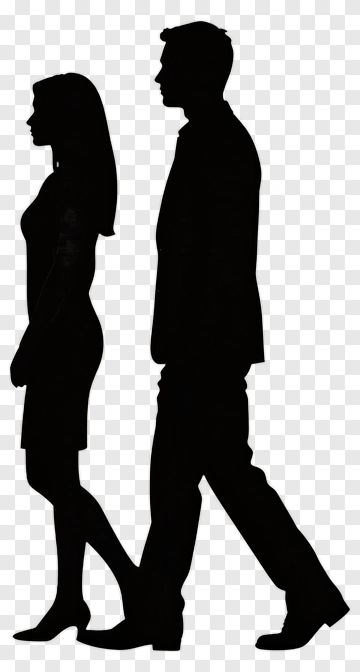 Silhouette Of A Man And Woman Walking Apart PNG