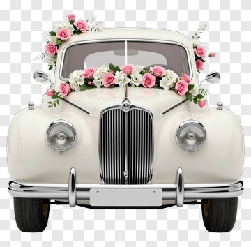 Wedding Car Adorned With Pink Roses PNG