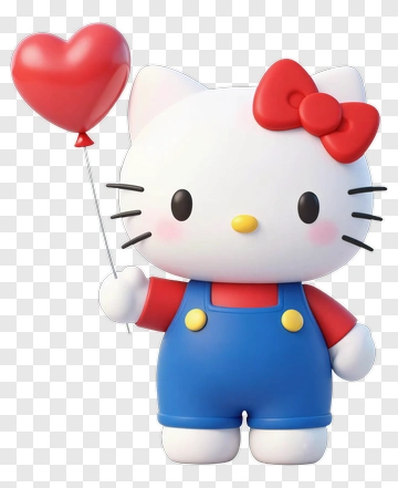 Hello Kitty Holding A Heart Balloon PNG