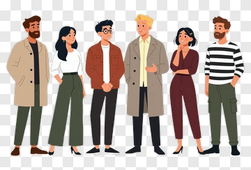 Group Of Cartoon People In Casual Outfits PNG