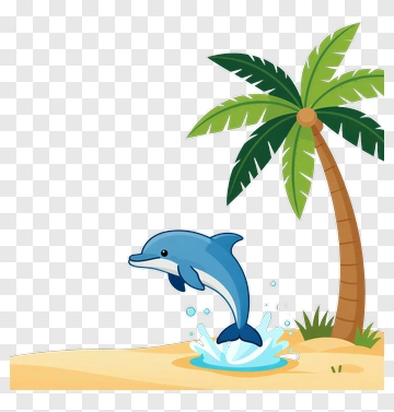 Dolphin Jumping Near Palm Tree PNG