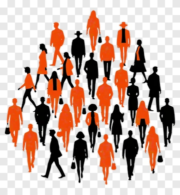 Orange And Black Silhouettes Of People Walking PNG