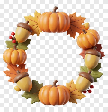 Autumn Wreath With Pumpkins And Acorns PNG