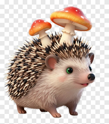 Cute Hedgehog With Mushrooms PNG