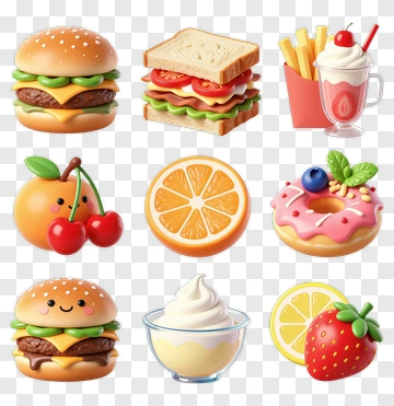 Cartoon Food Icons Collection PNG