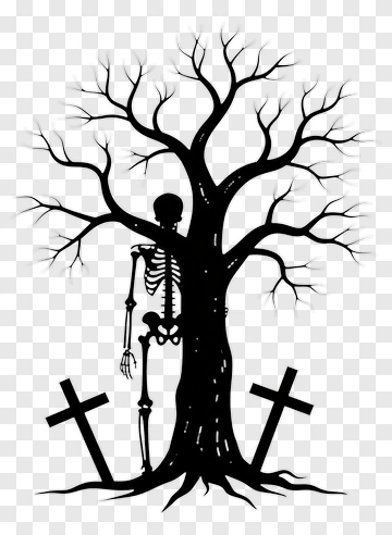 Skeleton Standing Under Tree PNG