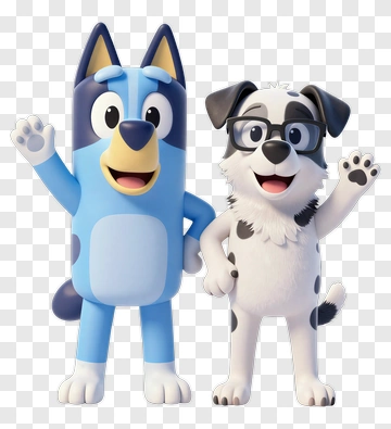 Bluey And Bandit Waving Together PNG