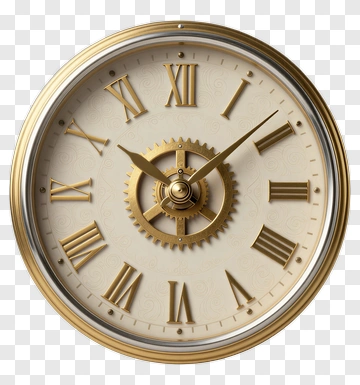 Gold Gear Clock With Roman Numerals PNG