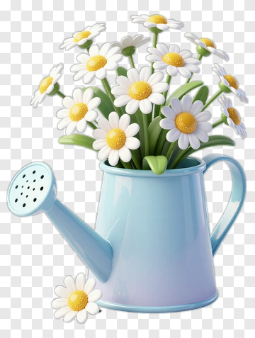 Daisy Flowers In A Watering Can PNG