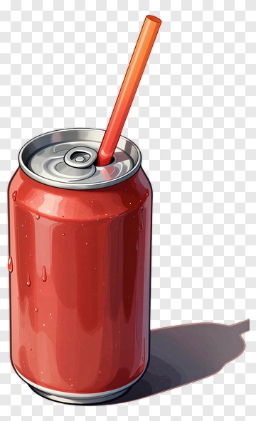 Red Soda Can With Orange Straw PNG