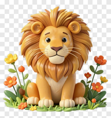 Cute Cartoon Lion Figurine PNG