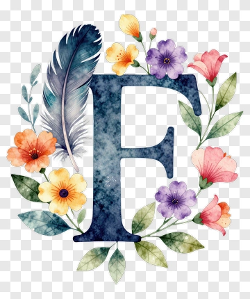 Letter F With Feather And Flowers PNG