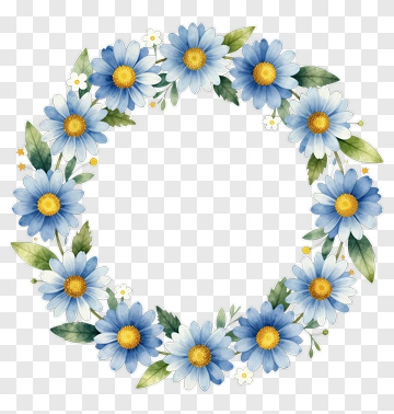 Blue Daisies Flower Wreath PNG