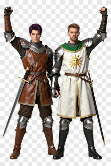 Two Knights Raising Fists In Victory PNG