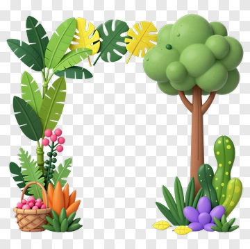 Tropical Plant Arrangement With Basket And Tree PNG