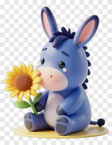 Blue Donkey Holding Sunflower PNG