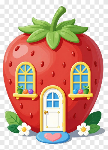 Strawberry House With Flowers PNG
