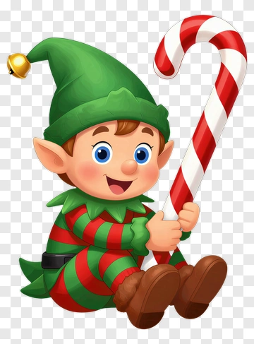 Happy Elf Holding Candy Cane PNG