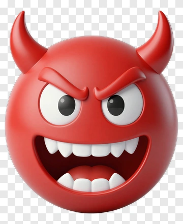 Red Devil Emoji With Horns And Teeth PNG
