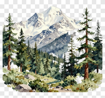 Mountain Forest Scene With Pine Trees PNG