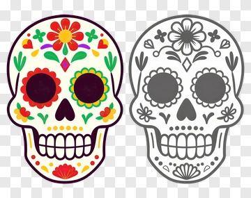 Sugar Skull Coloring Page PNG