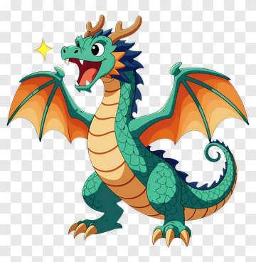 Green Dragon With Orange Wings PNG