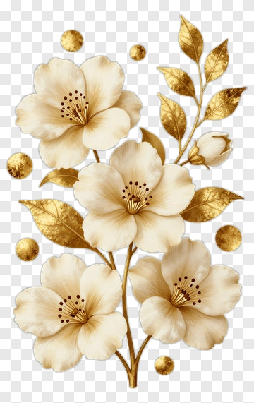 Cream And Gold Floral Bouquet PNG