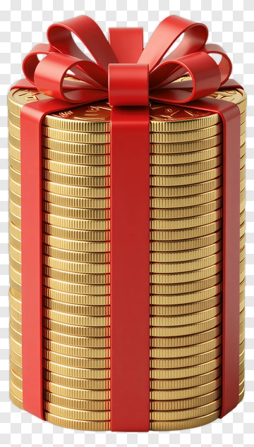Stack Of Coins Wrapped As Gift PNG