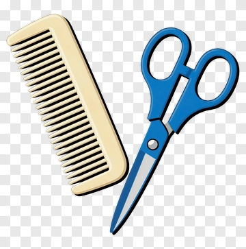 Beige Comb And Blue Scissors PNG