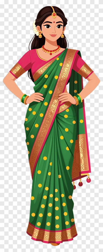 Woman In Green Sari With Gold Accents PNG