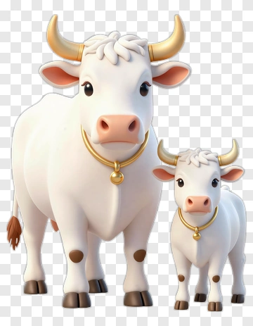 White Cow And Calf With Gold Horns PNG