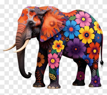 Colorful Elephant With Floral Pattern PNG