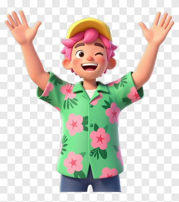 Happy Cartoon Boy With Flower Shirt PNG