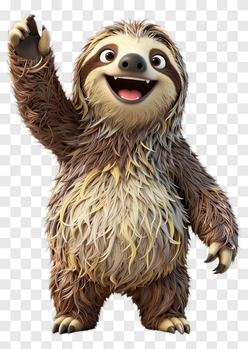 Happy Cartoon Sloth Waving PNG