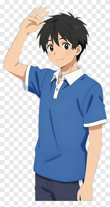 Anime Boy Waving In School Uniform PNG