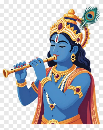 Blue-skinned Krishna Playing Flute PNG